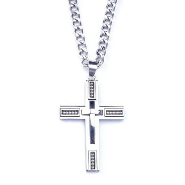 Veile Studios Stainless Steel Beaded Cross Men Pendant Necklace Silver 1Pc Pendants