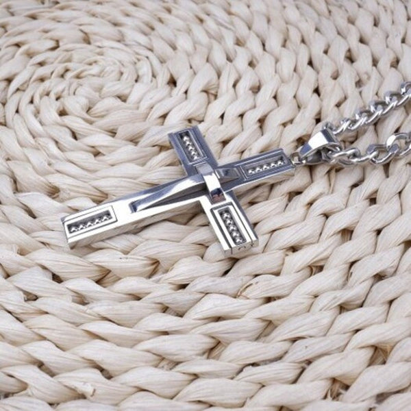 Veile Studios Stainless Steel Beaded Cross Men Pendant Necklace Silver 1Pc Pendants