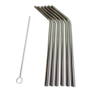 Stainless Steel Bent Drinking Straw Set With Cleaning Brush Silver