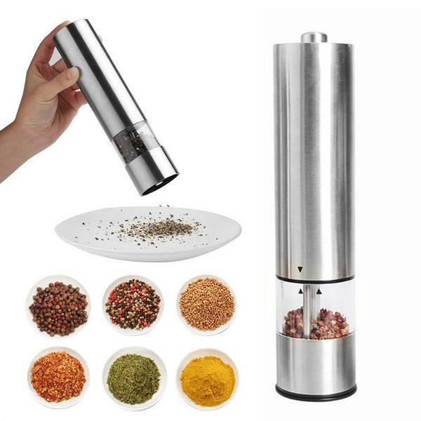 Salt & Pepper Set Of Two Stainless Steel Electric Pepper And Salt Spice Grinder