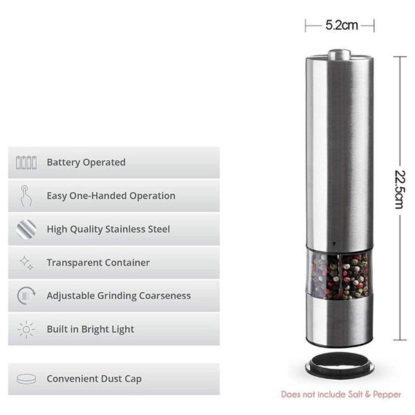 Salt & Pepper Set Of Two Stainless Steel Electric Pepper And Salt Spice Grinder