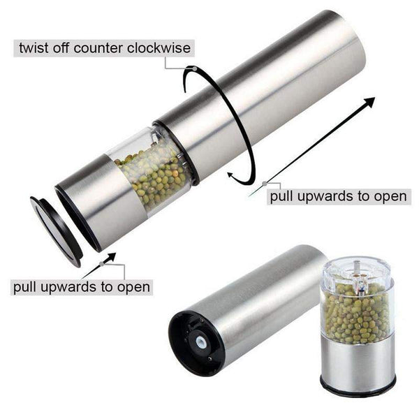 Salt & Pepper Set Of Two Stainless Steel Electric Pepper And Salt Spice Grinder