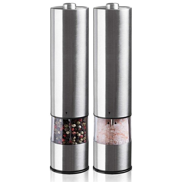Salt & Pepper Set Of Two Stainless Steel Electric Pepper And Salt Spice Grinder