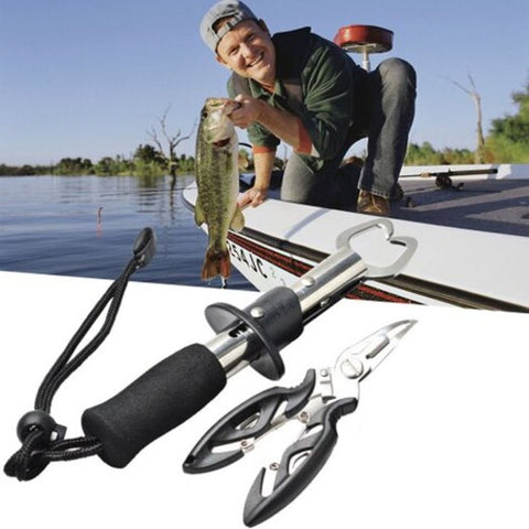 Stainless Steel Fish Grip Fishing Pliers Tool Kit Black