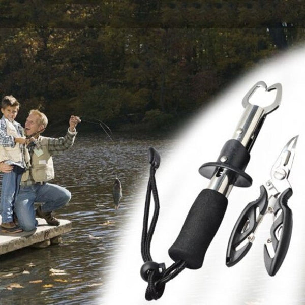 Stainless Steel Fish Grip Fishing Pliers Tool Kit Black Pliers & Hook Removers