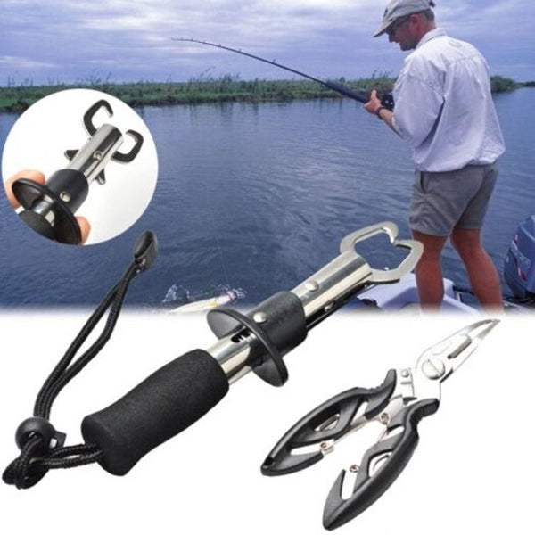 Stainless Steel Fish Grip Fishing Pliers Tool Kit Black