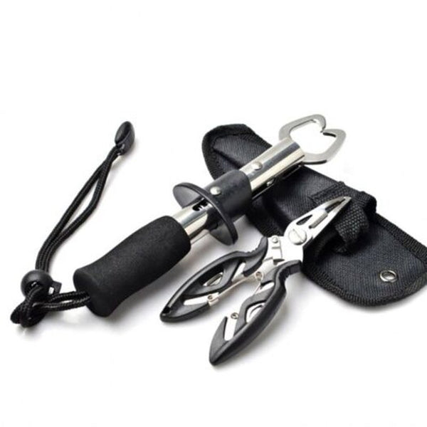 Stainless Steel Fish Grip Fishing Pliers Tool Kit Black Pliers & Hook Removers