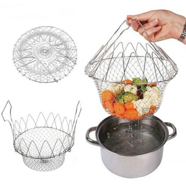 Stainless Steel Folding Multifunction Kitchen Special Fried Basket Silver