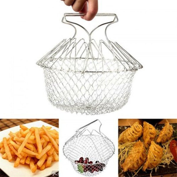 Stainless Steel Folding Multifunction Kitchen Special Fried Basket Silver