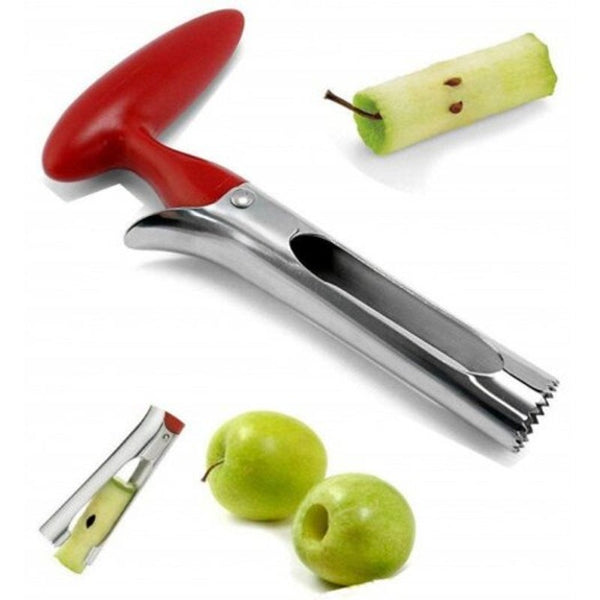 Stainless Steel Fruit Core Remover Sharp Serrated Blade Premium Kitchen Utensil Red Peelers & Slicers