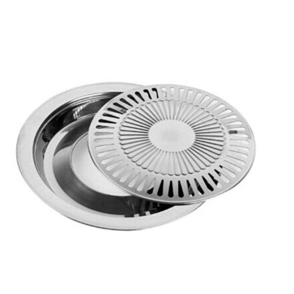 Stainless Steel Korean Barbecue Tray Round Household Non Stick Grill Pan Barbecue Tools