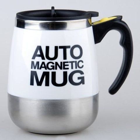 Stainless Steel Magnetic Coffee Mixing Cup Automatic Belly Stirring Drinkware White Mugs