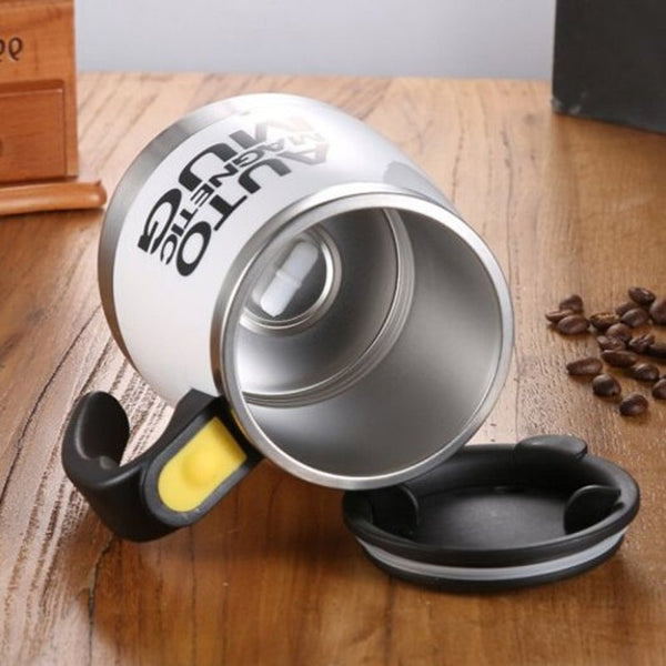Stainless Steel Magnetic Coffee Mixing Cup Automatic Belly Stirring Drinkware White