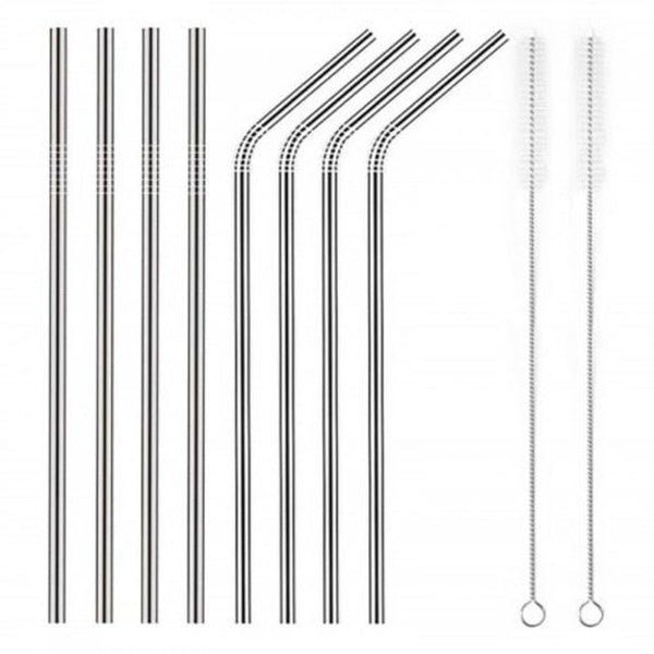 Straws & Stirrers Stainless Steel Metal Straws Reusable For Tumblers Rumbler Beverage Silver
