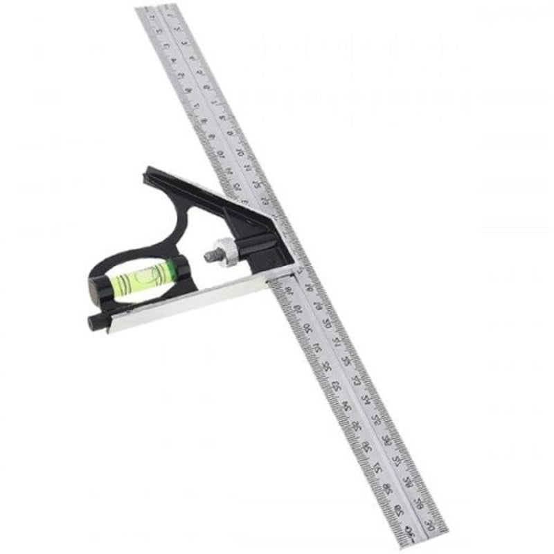 Stainless Steel Multi Function Combination Square Horizontal Activity Ruler Triangle 45 Degree Turn Silver Squares