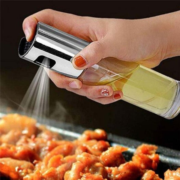 Stainless Steel Oil Spray Glass Bottle Vinegar Salad Barbecue Silver Oil & Vinegar Dispensers