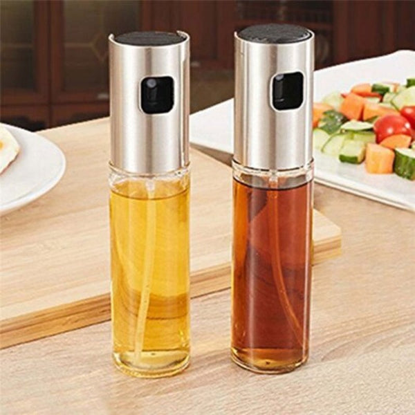 Stainless Steel Oil Spray Glass Bottle Vinegar Salad Barbecue Silver Oil & Vinegar Dispensers