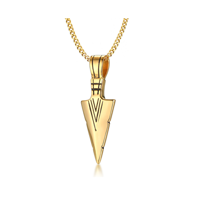 Veile Studios Stainless Steel Arrow Symbol Men's Pendant Necklace Spear Shaped Gold Pendants