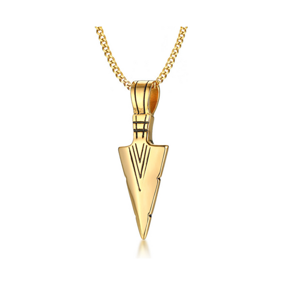 Veile Studios Stainless Steel Arrow Symbol Men's Pendant Necklace Spear Shaped Gold Pendants