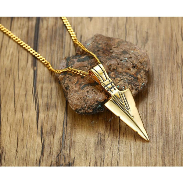 Veile Studios Stainless Steel Arrow Symbol Men's Pendant Necklace Spear Shaped Gold Pendants