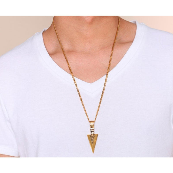 Veile Studios Stainless Steel Arrow Symbol Men's Pendant Necklace Spear Shaped Gold Pendants