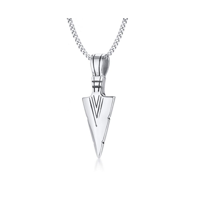 Veile Studios Stainless Steel Arrow Symbol Men's Pendant Necklace Spear Shaped Silver Pendants
