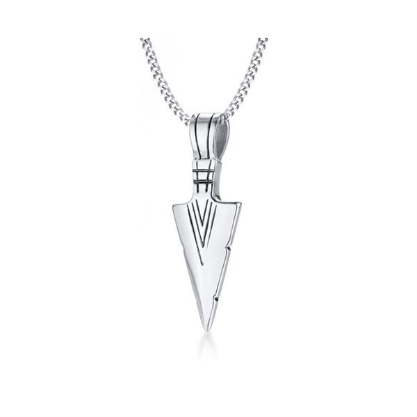 Veile Studios Stainless Steel Arrow Symbol Men's Pendant Necklace Spear Shaped Silver Pendants