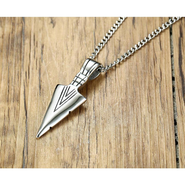 Veile Studios Stainless Steel Arrow Symbol Men's Pendant Necklace Spear Shaped Silver Pendants