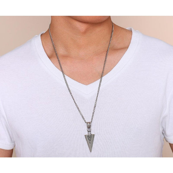 Veile Studios Stainless Steel Arrow Symbol Men's Pendant Necklace Spear Shaped Silver Pendants