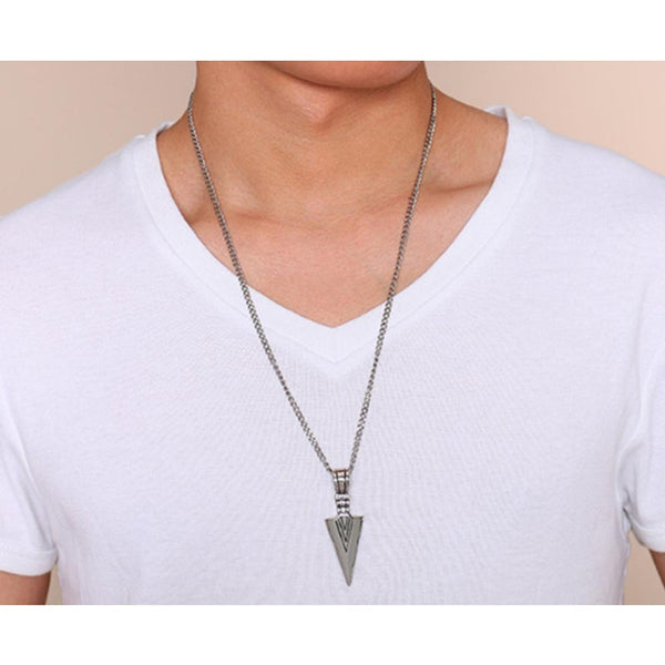 Stainless Steel Arrow Symbol Men's Pendant Necklace Spear Shaped Silver
