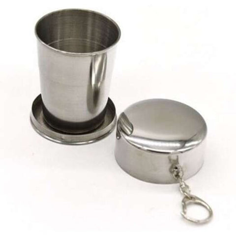 Stainless Steel Portable Folding Metal Telescopic Keychain Cups Silver