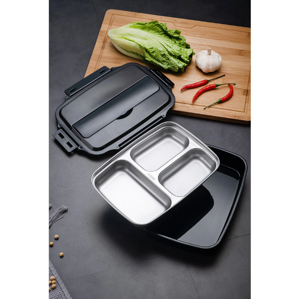 Stainless Steel Bento Lunchbox Heat Resistant Leakproof Food Container 3 Compartments