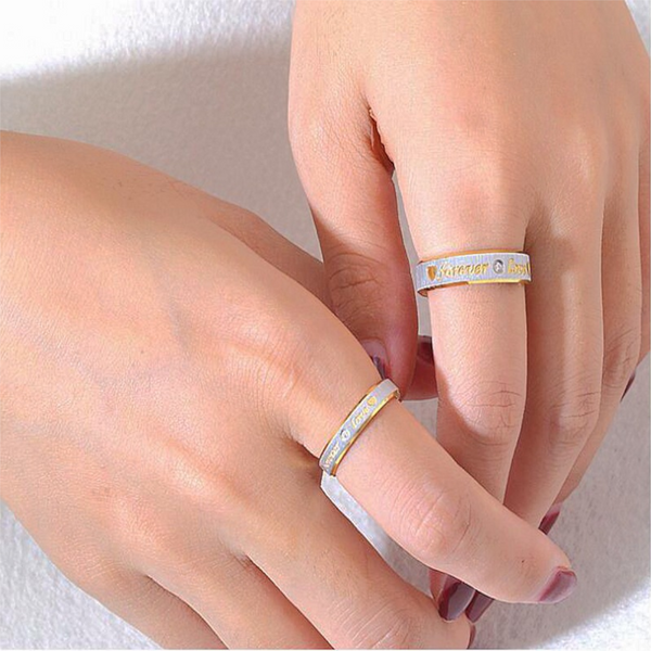 Veile Studios Stainless Steel Couple Rings Engrave Forever Love Men Women Jewellery Lovers Engagement/Wedding Ring Sets