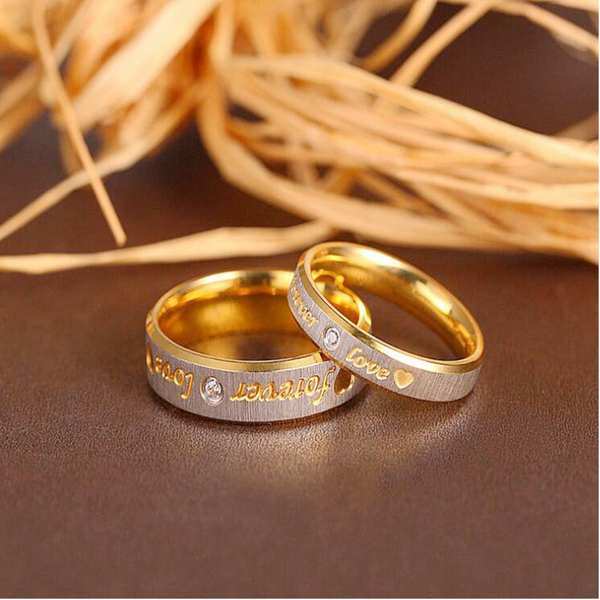 Veile Studios Stainless Steel Couple Rings Engrave Forever Love Men Women Jewellery Lovers Engagement/Wedding Ring Sets