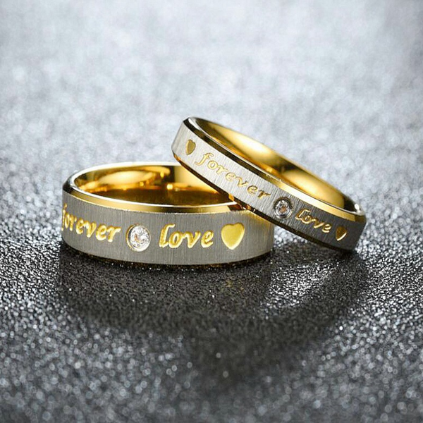 Veile Studios Stainless Steel Couple Rings Engrave Forever Love Men Women Jewellery Lovers Engagement/Wedding Ring Sets