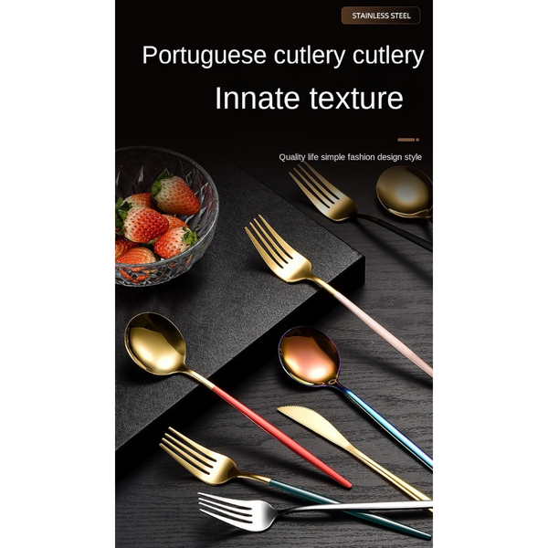 Stainless Steel Cutlery Set With Portuguese Gold Spray Painted Steak Knife Fork Spoon And Tea 4 Piece Gift Pack Cutlery Sets