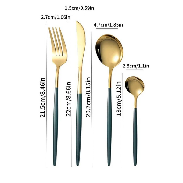 Stainless Steel Cutlery Set With Portuguese Gold Spray Painted Steak Knife Fork Spoon And Tea 4 Piece Gift Pack Cutlery Sets