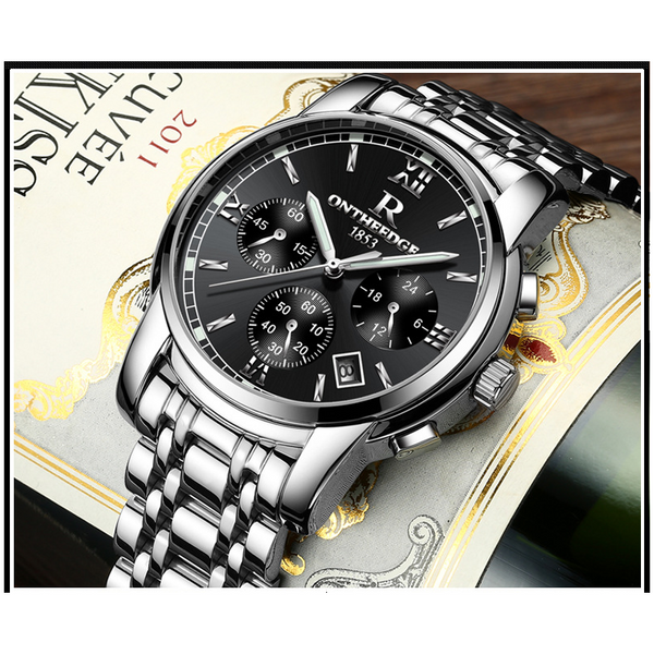 Veile Studios Stainless Steel Quartz Wrist Watch Men's Waterproof Analog Date Black Silver Watches