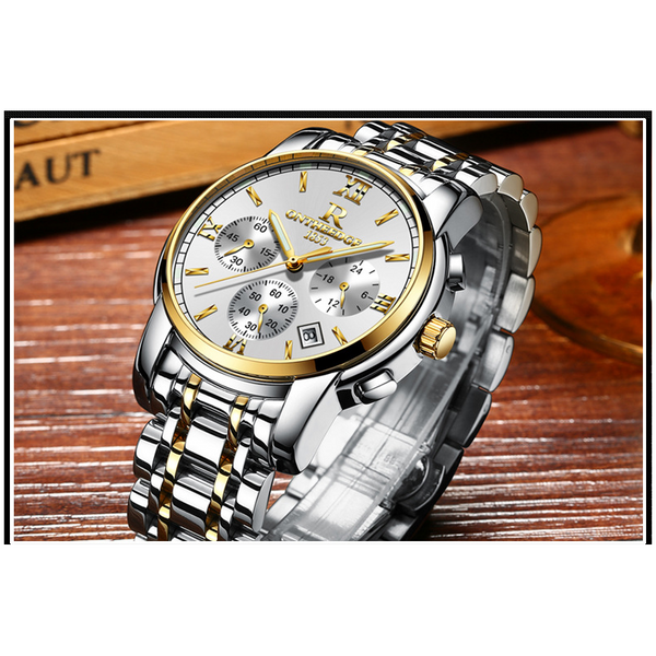 Veile Studios Stainless Steel Quartz Wrist Watch Men's Waterproof Analog Date Silver Gold Watches