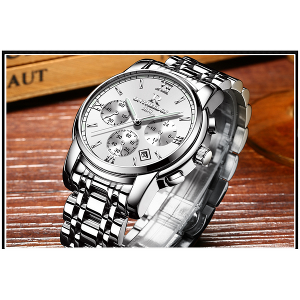 Veile Studios Stainless Steel Quartz Wrist Watch Men's Waterproof Analog Date Silver Watches
