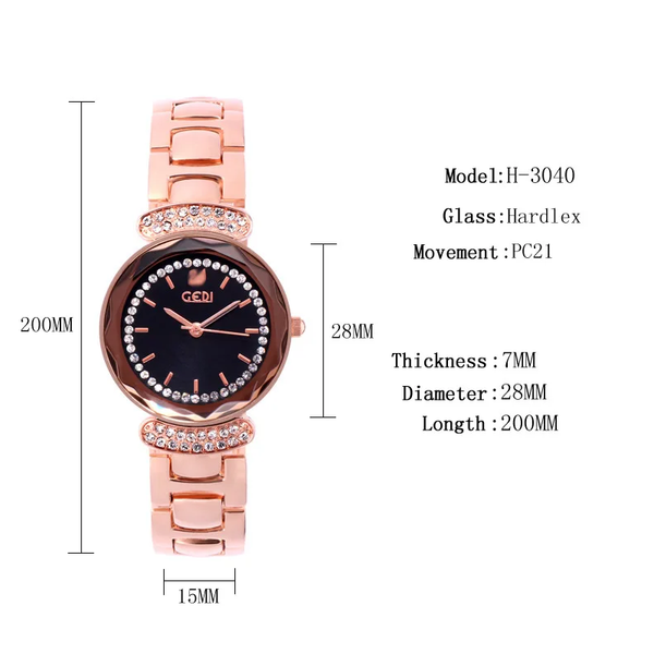 Veile Studios Stainless Steel Women Quartz Watch Diamond Rose Gold Female Wrist Watches