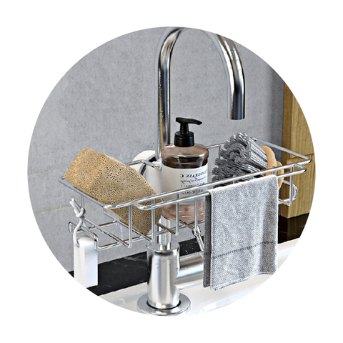 Stainless Steel Sink Storage Rack Kitchen Bathroom Adjustable Faucet Soap Dish Drainer Shelf Organizer