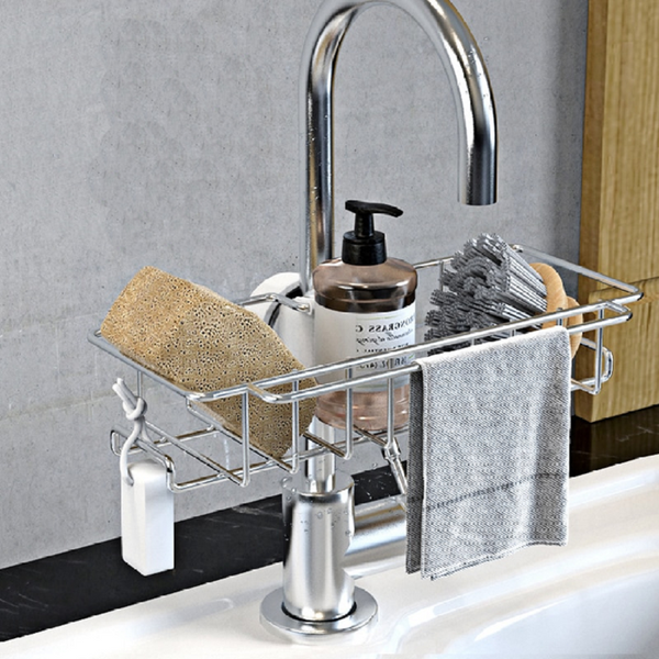 Stainless Steel Sink Storage Rack Kitchen Bathroom Adjustable Faucet Soap Dish Drainer Shelf Organizer