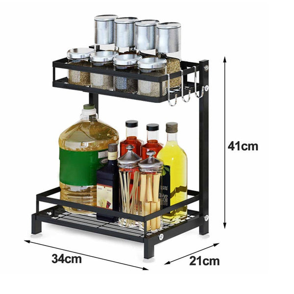 Standing Spice Bottle Rack For Kitchen 2 Layer Storage Shelf Hooks Accessories Household Stainless Steel Organizer Racks Spice Jars & Racks