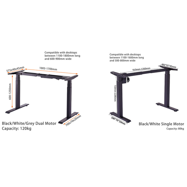 Standing Desk Height Adjustable Sit Motorised Grey Dual Motors Frame Top
