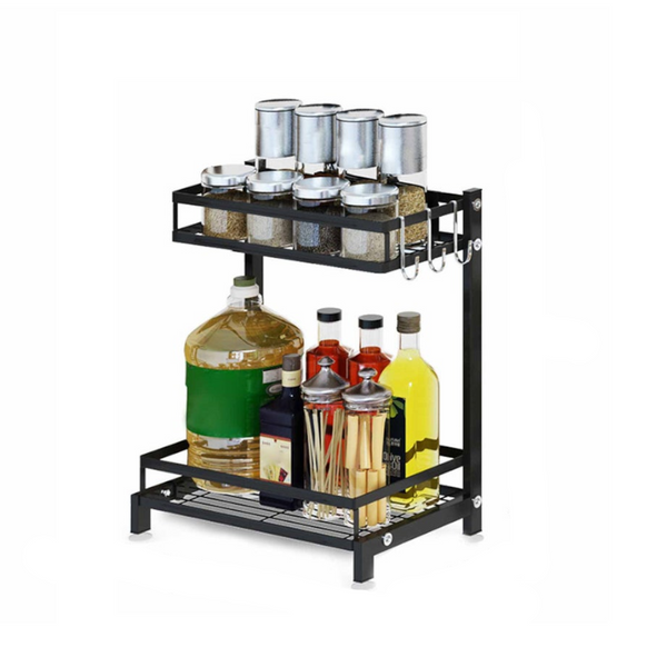 Standing Spice Bottle Rack For Kitchen 2 Layer Storage Shelf Hooks Accessories Household Stainless Steel Organizer Racks Spice Jars & Racks