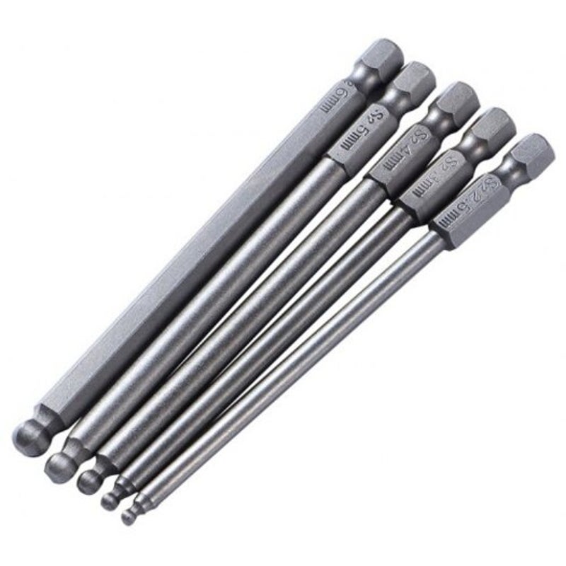 Steel Ball End Hexagon Magnetic Head Screwdriver Bit Drill Set Silver 5Pcs Screwdrivers & Nutdrivers