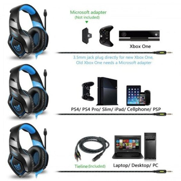 Stereo Gaming Headset Over Ears For Pc Ps4 X Box One I Pad Blue Headsets