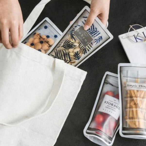 4Pcs Portable Transparent Candy Plastic Bag Kitchen Food Hermetic Storage Zip Bags