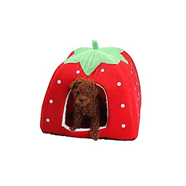 Strawberry Style Sponge House Pet Bed Dome Tent Warm Cushion Basket